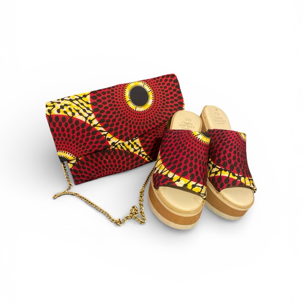 Women's custom made Sandals and bag this is wrapped in gorgeous African fabric